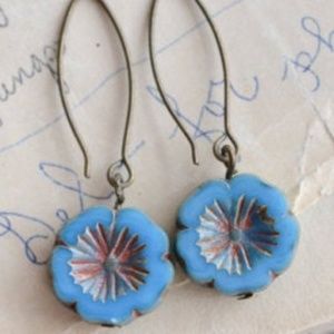 Matte Blue Antique Flower Earrings
